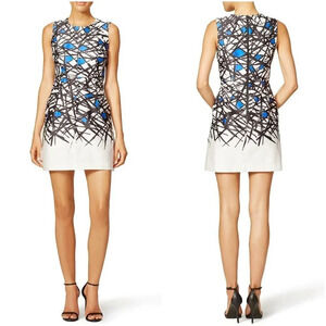 Milly Sheath Mini Dress White and Blue Sleeveless
